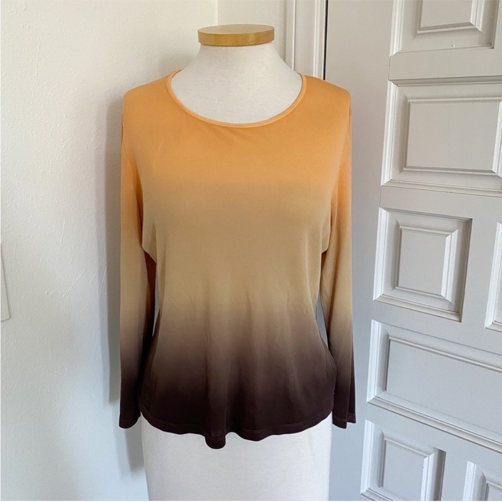 Jones New York 100% Silk Ombré Orange Brown Top Shirt Size Medium